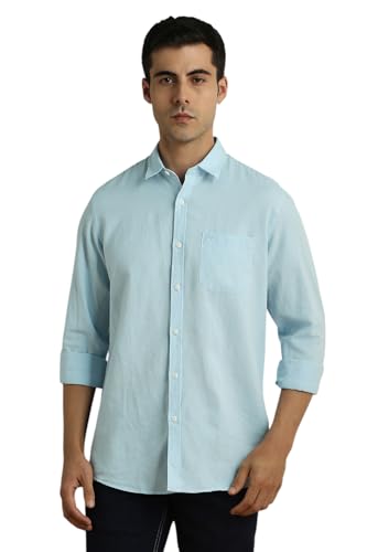 Image of Peter England Men's Solid Linen Blend Shirt Slim Fit| Casual Wear | Full Sleeves