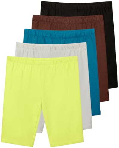 Real Essentials 5 Pack: Girls Cotton Spandex Biker Short Cartwheel Dance Shorts Athletic Under Dress Gymnastics (Ages 4-18)