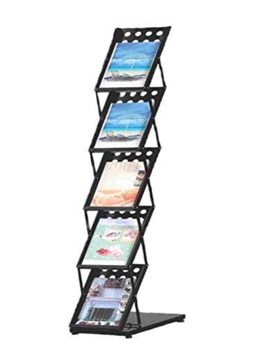 Image of A4 Metal Portable Brochure Folding Zigzag Catalogue /Magazine /Leaflet /Literature Stand Rack Magazine Holder (5 RACK BLACK), Free Standing, Folding