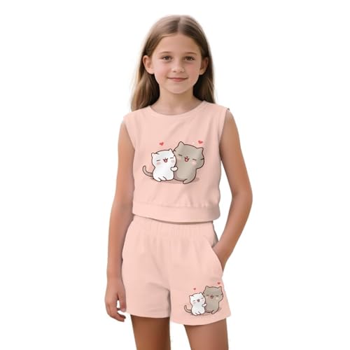 2 Pieces Short Sets for Girls 5-14Y Kids Lounge Tank Top and Shorts Sofy Cozy Summer Clothes Athletic Clothing