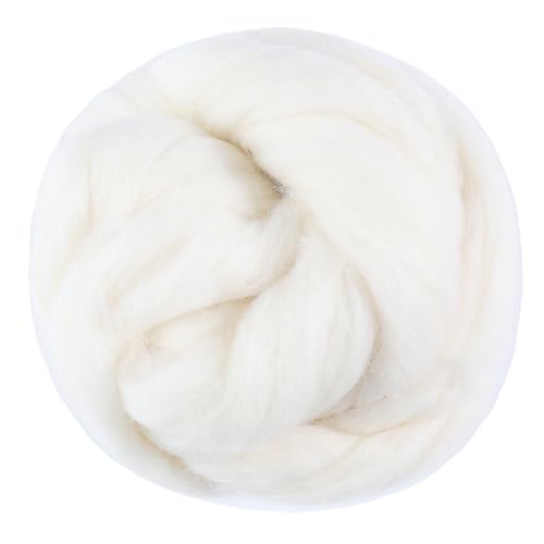 3.53oz Wool Roving, Fiber Roving Wool Top, Needle Felting Supplies, Pure Wools, Chunky Yarn, Spinning Wools for Needle Felting Wet DIY Hand Spinning (Natural White)