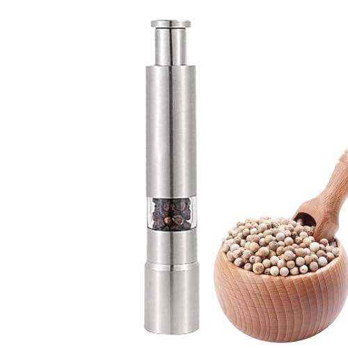 Macinapepe a pressione a pollice – sale e macinino a singolo | Macinino portatile in acciaio | sale e pepe per cumino per cucina, viaggi, cucina, uso da tavolo, facile