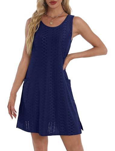 Image of BKRIVE Coverup Summer Dresses for Women 2026 Eyelet Casual Loose Sleeveless Sundresses Tank Dresses with Pockets