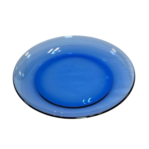 STPGoods 4 Pack Glass Dessert Plates - 9-Inch Blue Glass Eating Plates, Circular Glass Dinnerware for Salad, Cake, Appetizer, Round Serving Dishes for Kitchen, Microwave and Dishwasher Safe