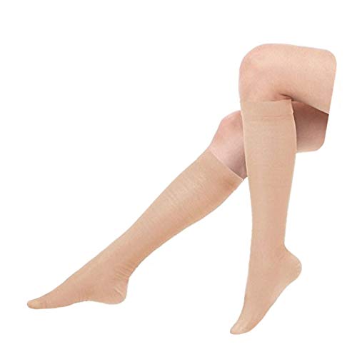 Presadee Women’s Ultra Thin Lightweight 15-20 mmHg Compression Socks Leg Calf Circulation Traveling All Day Support (Beige)