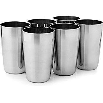 Set de 6 vasos irrompibles de acero inoxidable y vidrio