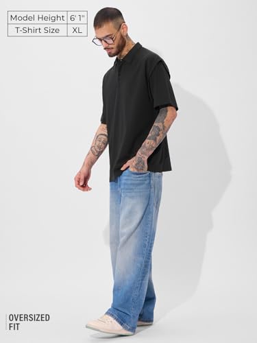 Image of The Souled Store Korean Polo: Men and Boys Short Sleeves Collared Neck Solid Cotton Oversized Polos