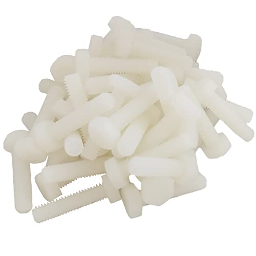 Image of M6 x 25mm White Nylon Hex Head Cap Bolts Screws, Plastic Hexagon Nuts, Full Thread Nylon Hexagon Head Cap Bolts, 50Pcs