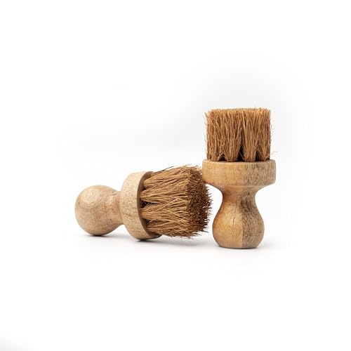 Image of Wooden Dish Scrub Brush Pack of 2 | Natural Coir Bristles Kitchen Scrubber Brush for Cleaning Vegetables, Cast Iron, Pots, Pans & Sink | Natural Wooden Kitchen Cleaning Tool