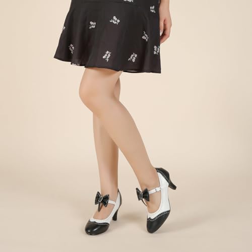 LIURUIJIA Women's Low Kitten Heel Mary Jane Oxfords Pumps Comfortable Ankle Strap Dress Shoes with Bow4