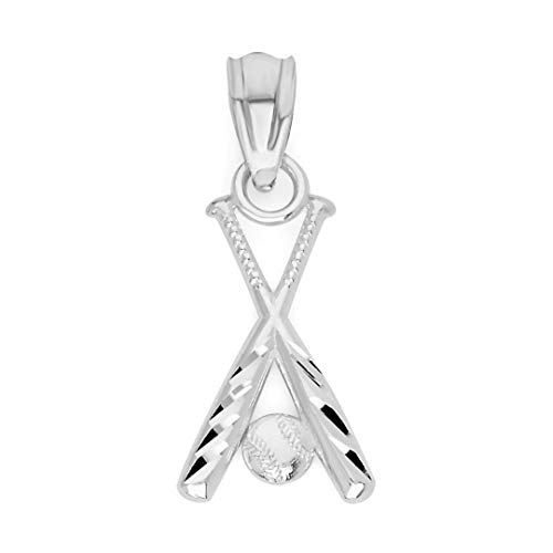 925 Sterling Silver Baseball Bat and Ball Pendant for Sports Fans, Jewelry Charm for Softball Major and Minor League Sports Wear Tournament Prize Trophy Fashion Wear