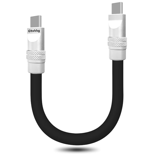 chubbycable Cute Chubby - Power Bank Friendly Charger Cable Durable 240W Fast Charging Cord Ultra-Thick Silicone Short USB C Cable Compatible with Phones Tablets, Black, Type C-Type C, 4 inch