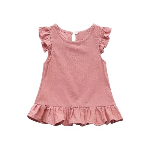 Girls Boho Ruffle Sleeve Blouse Kids Cotton Linen Summer Beach Vacation Tank Tops Toddler Cute Ruffle Hem Flowy Tops