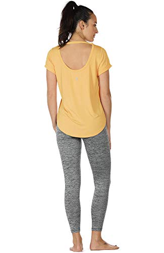 Image of icyzone Open Back Yoga Shirts for Women - Exercise Workout Tops, Athletic Short Sleeves, Running T-Shirts Loose Fit