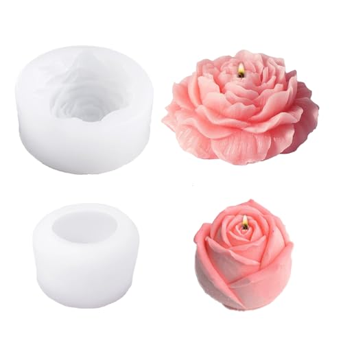 WYAHYQ 2Pièces Moule à bougie Silicone Roses et Pivoines 2,16inch&3,94inch Moule à bougie pour en plâtre Fleurs