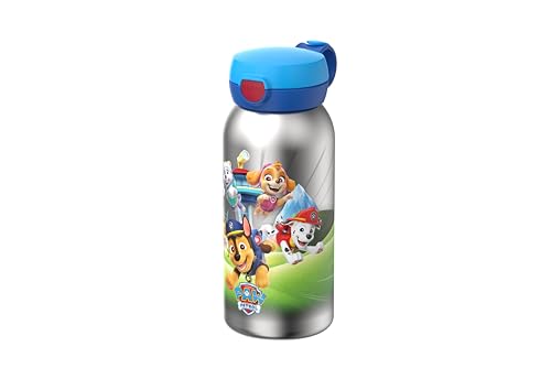 Mepal - Edelstahl Trinkflasche mit Klappdeckel Campus - Deckel springt per Knopfdruck auf - Trinkflasche Kinder Kohlensäure Geeignet - Auslaufsicher - Hygienedeckel - 600 ml - Paw Patrol Pups