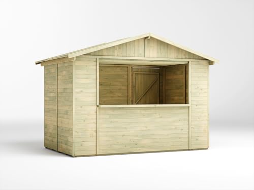 WOODTEX Marktstand Holz | Verkaufsstand Holz | imprägniert | 299x197x249 cm | 5,9m² | mit Boden | Dach | Wandstärke 16mm | Dach 16mm | Kiefernholz...