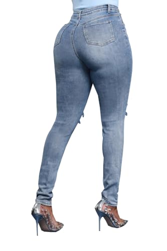 Skinny Jeans for Women Elastic High Waist Stretchy Classic Drawstring Slimming Jeggings Ripped Denim Trousers Pants3
