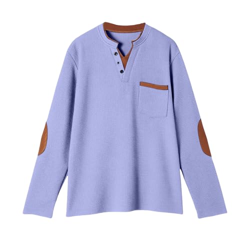 Men's Waffle Sweatshirt Casual Knited Long Sleeve Thermal Stand Collar Pullover Stylish Warm Cozy V Neck Henley Shirts3
