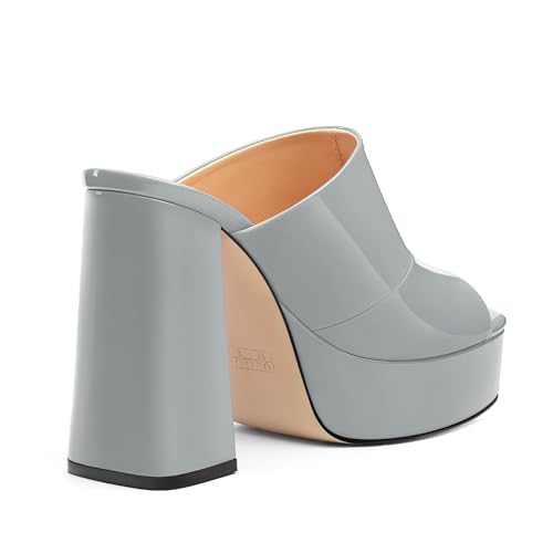 Image of Women Square Open Toe Platform Chunky Heel Slide Sandals | Slip On High Heel Dress Sandals, Elegant Formal Footwear For Wedding Club Evening Party Events