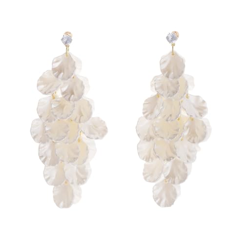 Tassel Shell Earrings for Women White Shell Statement Sea Summer Beach Lightweight Dangling Drop Earrings Dainty Fashion Ear Jewelry