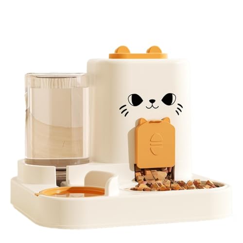 MKHJBFGI猫 えさ 皿、猫 餌入れ、猫 食器、陶器、水と食料の統合、自動給餌、ペット用品 (オレンジ)