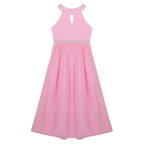 Flower Girl Floral Lace Halter Cutout Back Chiffon Dress Kids Bridesmaid Formal Party Evening Gown4