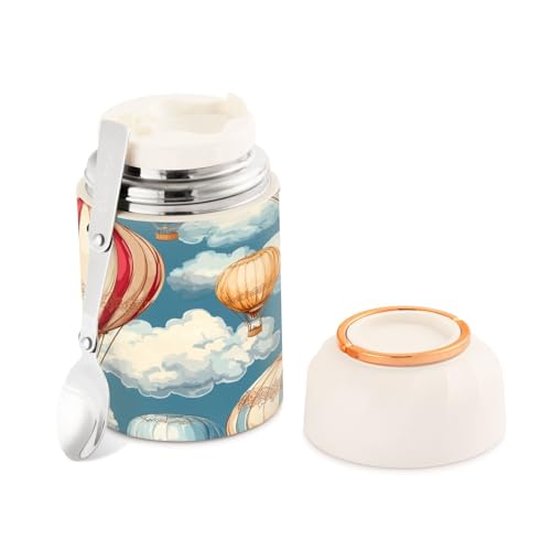 Cgiub Termo de comida con globo de aire caliente, sin BPA, 500 ml, de acero inoxidable, aislado al vacío, con cuchara plegable, recipiente para almuerzo a prueba de fugas, mantiene el frío y el calor