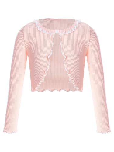 Kids Girls Ballet Dance Top Long Sleeve Warm Up Shrug Sweater Open Front Bolero Cardigan for Gymnastics
