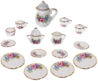 1 Set Miniature Porcelain Ceramic Tea: Mini Cups Plates Pots with Golden Trim House Kitchen Dollhouse Decoration Accessories