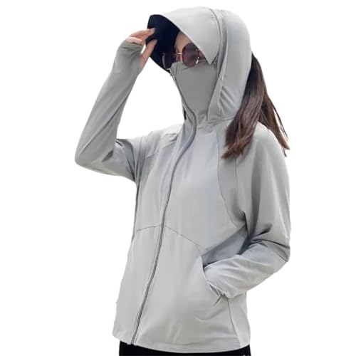 Generic Women Jacket Summer UV Sun Protection Coats Women Sportswear Hooded All-Match Long Sleeve Outwear gray9 XXL