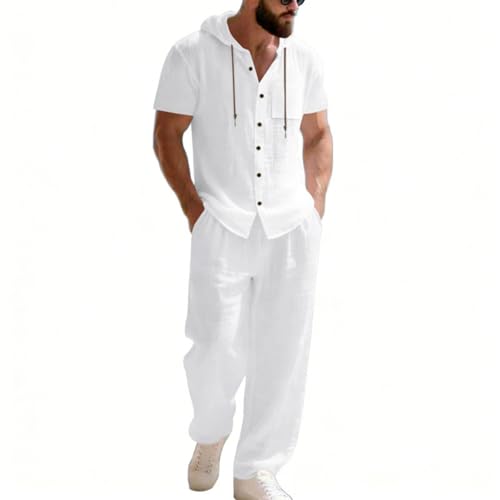 Tenue légère de plage pour homme ensemble blanc chemise et pantalon été coupe ample taille L