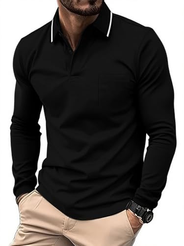 JACKETOWN Polo pour Homme à Manches Longues Polo de Golf...