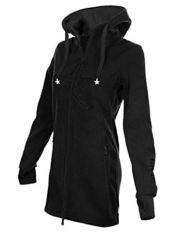 SEESTERN Damen Kapuzen Fleecejacke 2WegeZipper Fleecemantel Fleece Sweatj.XS-4XL /1726 Schwarz XL Cover