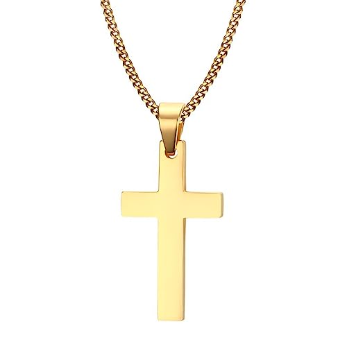Collier Homme Croix Chrétienne Or anti-ternissement en acier durable