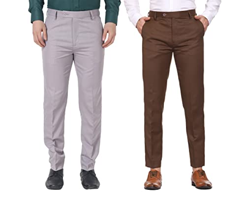 Image of MALENO Men Formal Trouser Regular Fit Solid | Soft and Breathable Pant Combo (Pack of 2)