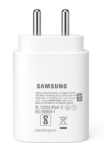 Image of Samsung 25W PD 3.0 Type C Super-Fast Charger Adapter for Samsung Galaxy M07|F17|S25|F36| A35|M06|F06|M16| F16|M05|M35|F05| A06|A16|A17|M55s|Tab S10 Ultra|S10+| 25 Watt USB C Quick Power Adaptor, White