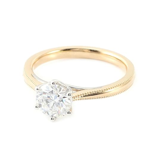 Women Wedding Band Moissanite, Simple Engagement Ring 9K/14K/18K Yellow Gold with 6 Prong Round Shape Moissanite 1/2/3ct Band Comfort Fit