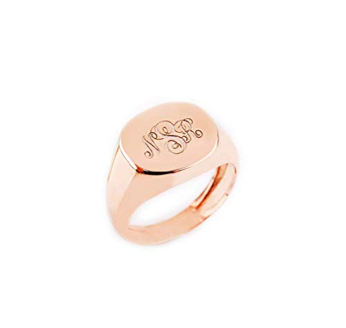 Elegant jewel box Women 3 monogram signet ring in solid Gold 9k, 14k, & 18k, Custom engraved chevalier ring, Personalized Initial signet ring, Unique gift, RN340