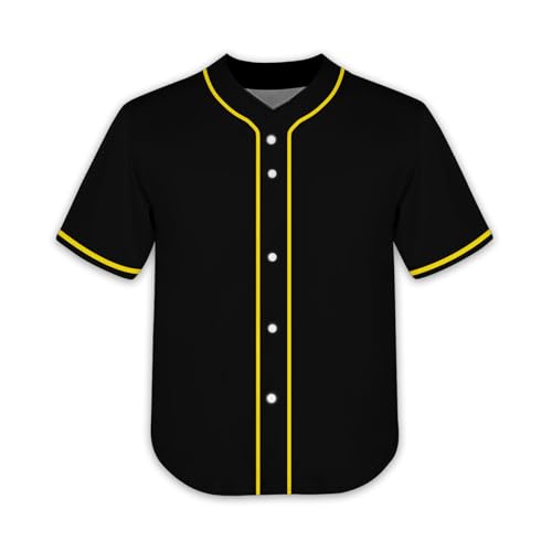 Slvriog Kids Baseball Jersey Button Down Toddler Jersey for Boy Girl Personalized Plain Sports T-Shirts 4-7Years Black-Yellow
