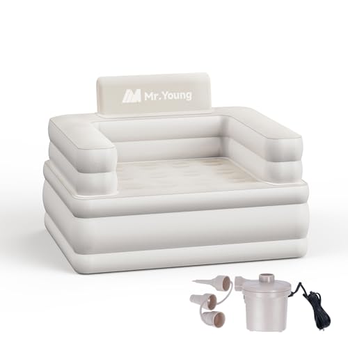 Mr.Young Inflatable Couch for Camping and Home and Outdoor | Blow Up Couch | Air Sofa | Velvety Surface | Included Air Pump Fast & Easy Inflation/Deflation | 42'x33'x34' | Single