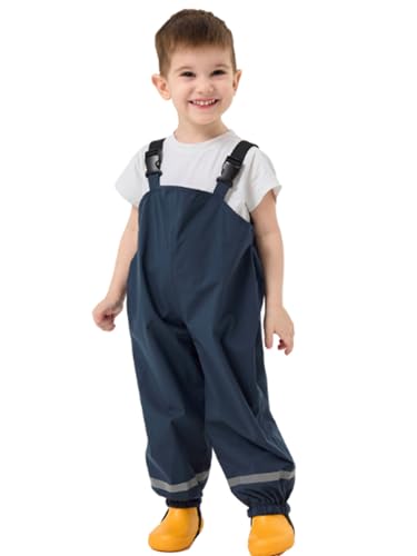 YIQAUMA Boys Girls Rain Pants Kids Toddlers Waterproof Bib Pants Mud Proof Overalls Suspender Rain Trousers (US, Age, 2 Years, 3 Years, Navy)