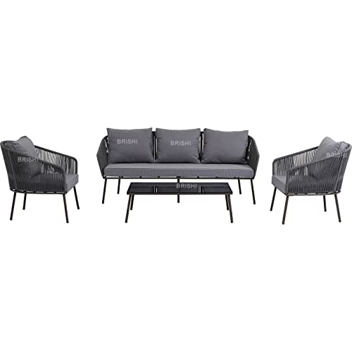 Image of Amazon Brand - Solimo Solix Outdoor Rope Sofa Set | Balcony Sofa | Patio Conversation Sets | Braided Rope Garden Sofa Set and Center Table (5 Seater-Dark Grey)