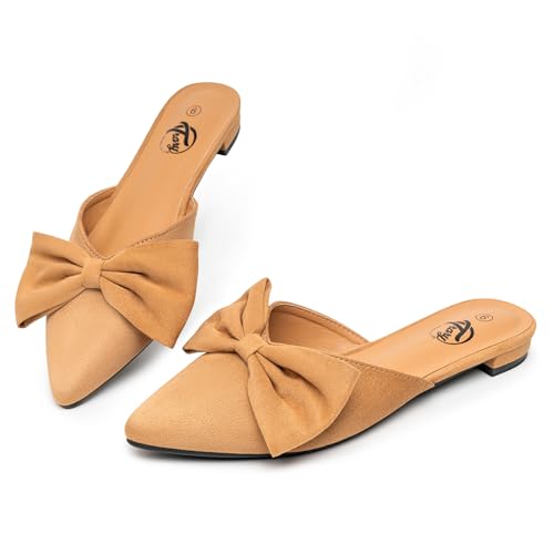 Trary Mule Bow Pointed Toe Backless Loafer Shoes for women Brown 08