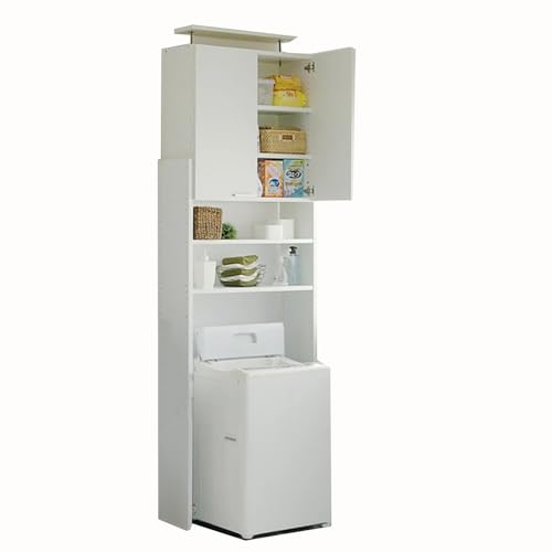 幅80cm 洗濯機の上に収納スペース 天井つっぱり洗濯機ラック ホワイト 日本製 ≪寄付者様組み立て品≫ [つっぱり 突っ張り 地震対策 洗濯機ラック 洗濯用品 洗濯機 ランドリーラック 縦型 防水パン ラック 棚 洗濯物 耐震 洗面所収納 洗濯機 新生活 国産] [H-18808]