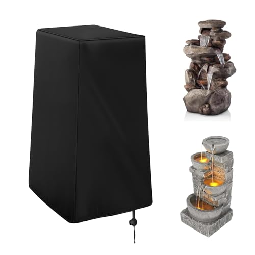 Garden Fountain Cover Outdoo Fountain Statue Protective Cover with Drawstring Waterproof Windproof Protector Cover (Black 23.8 L x 18 W x 40 H)