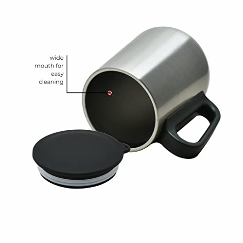 Image of DUBBLIN Rugby Stainless Steel Unbreakable Tea Coffee Mug Double Wall with Handle and Lid, Wide Mouth Mug Keeps Beverages Hot & Cold 270 ML Silver