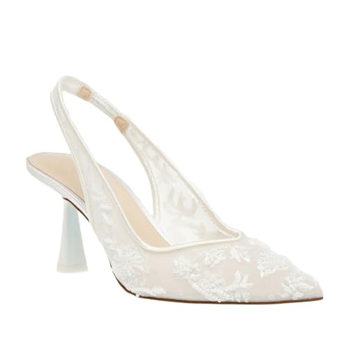 Floral Mesh Kitten Slingback Heels for Women Closed Pointed Toe Slip On Backless Heels Fashion Dress Pumps Shoes