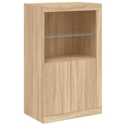 vidaXL Beistellschrank, Sideboard mit viel Stauraum, Kommode Schrank mit LED-Leuchten, Anrichte Wohnzimmerschrank Standschrank, Sonoma-Eiche Holzwerkstoff vidaXL Beistellschrank, Sideboard mit viel Stauraum, Kommode Schrank mit LED-Leuchten, Anrichte Wohnzimmerschrank Standschrank, Sonoma-Eiche Holzwerkstoff