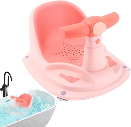 Image of Sevia Baby Bath Seat 6 Months & up, Bath Seat for Baby, Toddler Bath Seat with Suction Cups, Non-Slip, Detachable Cute Portable Toddler Shower Chair Provides Backrest Support (Pink)